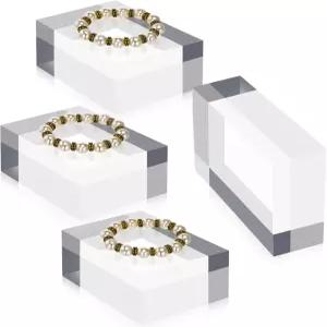 Qunclay 4개 4 x 3 2 인치 아크릴 사각형 디스플레이 블록 클리어 폴리싱 큐브 주얼리 스탠드 링 쇼케이스