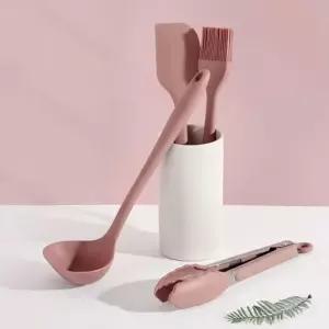 실리콘 국자 주방 스푼 조리도구 핑크 29cm 일체형 건지개