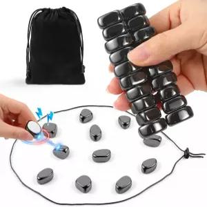 빈칼리 20개의 더 큰 블랙 스톤과 로프로 업그레이드된 마그네틱 체스 게임 세트 가족 파티 여행 캠핑을