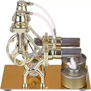 매직테크 핫 더블 에어 실린더 스털링 모터 전기 파워 메탈 물리 조립 모델 골든 JY43