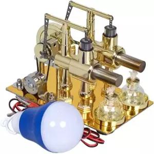 매직테크 핫 더블 에어 실린더 스털링 모터 전기 파워 메탈 물리 조립 모델 골든 JY42