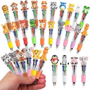 지린 애니멀 펜 재미있는 선물을 위한 귀여운 미니 멀티컬러 4-in-1 24개 카와이 토끼 소 개구리 코끼리