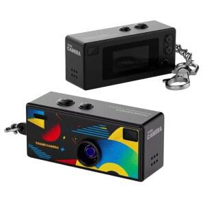 미니 키체인 디지털 카메라 - 16GB 카드 및 키체인이 포함된 Y2K 레트로 1080P HD 소형 캠코더 여행용 빈티지 비디오 사진 엄지 카메라(블랙 그래픽)