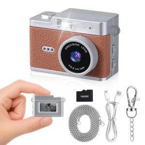 미니 레트로 키체인 디지털 카메라, 1080P 비디오 초소형 소형 0.96인치 디스플레이, 긴 배터리 수명, 여행용 포켓 레코더, 데일리 브이로그, 생일(브라운)