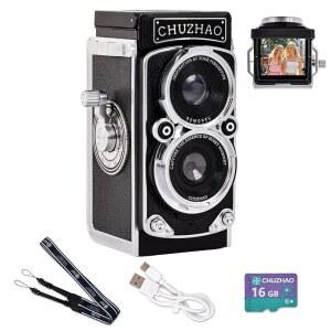 레드코메스 미니 레트로 디지털 카메라 - 빈티지 TLR 스타일 포인트 앤 샷 오토 포커스 브이로그 카메라, 컴팩트 및 휴대용, 16GB 카드 포함, 초보자, 청소년 성인에게 이상적임