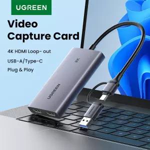 호환 UGREEN HDMI 캡처 카드 컴퓨터 라이브 스트림 녹화용 2K  30 캡처 및 4K 루프아웃 HDMI to USBC타입