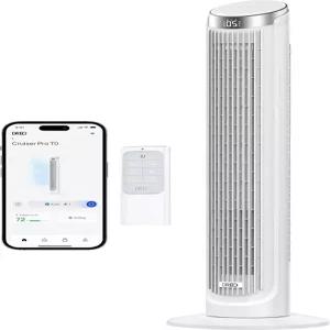 차가운 공기를 불어넣는 드레오 스마트 타워 선풍기 침실용 스탠딩 90° 진동 26피트/초 속도 조용한 바닥