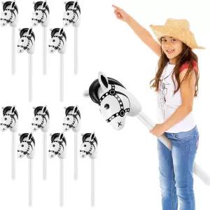 치바오 12피스 풍선 스틱 귀여운 말 머리 테마 생일 파티를 위한 컬러 카우보이 카우걸 파티 장식 (화이트)