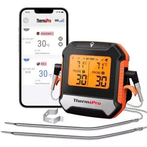 호환 ThermoPro TP904 Bluetooth 연결 APP 무선 135M 듀얼 프로브 디지털 고기 온도계 알람 타이머가 있는