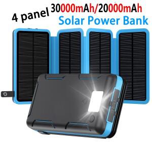 30000mAh/20000mAh 5V DC 플립 패널 태양광 보조 배터리 충전기 USB 듀얼 태양광/타입-C 휴대용 캠핑용 모