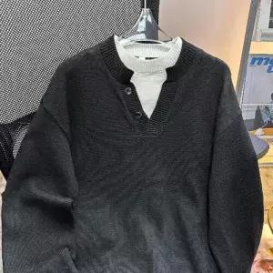 니트 남사친 추동 빈티지 캐주얼 투피스 가짜 브이넥 데일리 헨리넥 스웨터 다올4