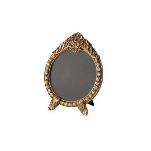 HSDDHOME 작은 빈티지 라운드 골드 베니티 미러 u2013 9.5인치 x 12.5인치 바로크 아치형 베니티 미러, 데스크톱, 침실 및 화장대 장식용 프리스탠딩 앤티크 메이크업 미러