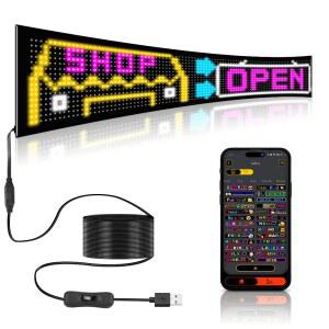 프로그래머블 LED 표지판, 35인치 x7.5인치 스크롤 플렉시블 디스플레이, 블루투스 앱 컨트롤, 사용자 지정 텍스트, 패턴 및 , 자동차, 상점, 파티, 바, 호텔, 광고 표지판용 USB 5V
