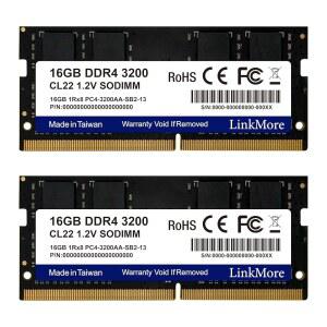 LinkMore 32GB 키트(16GB 2개) DDR4 3200MHz SODIMM(PC4-25600) CL22 1.2V 노트북 메모리 모듈
