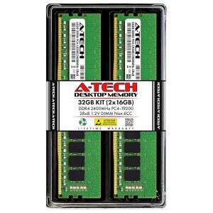 A-Tech 32GB(2x16GB) DDR4 2400MHz UDIMM PC4-19200(PC4-2400T) CL17 DIMM 2Rx8 비ECC 데스크탑 RAM 메모리 모듈
