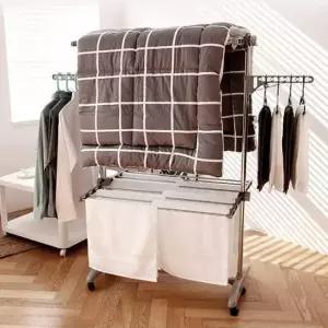 폴딩접이식빨래건조대 가정 회전식 바퀴 공간 활용 접이식 빨래 건조대 살림