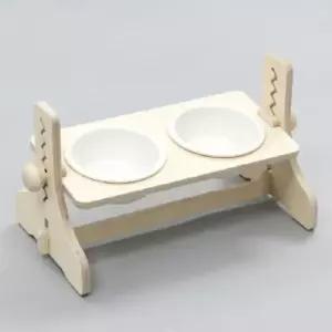 강아지사료 반려동물 높이조절 원목식탁 2구 도자기 화이트