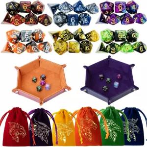 DND 주사위 세트 42개 다면체 던전과 드래곤 역할 DD RPG MTG 테이블 게임 벌크 컬러풀한 드로스트링 백과