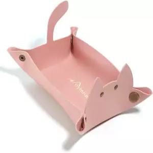 아오이니즘 귀여운 고양이 모양 가죽 발렛 트레이 주사위 프리미엄 캐치올 주얼리 접이식 휴대용 여행