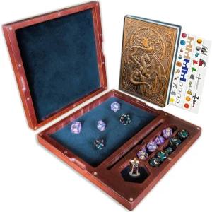 나무 DnD 주사위 트레이 저널 더블 롤링 트레이와 수납이 가능한 대형 DD 상자 RPG 세트 2개 미니어처 및