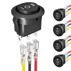 DaierTek 5PCS 라운드 KCD1 로커 스위치 12V 3 핀 ON Off 10A125V DC SPDT 원형 토글 스위치(자동용 전선