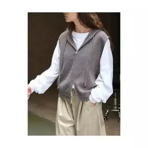 여자 조끼 가을 후드 니트 루즈핏 소프트 찰떡 캐주얼 집업 상의 BE3