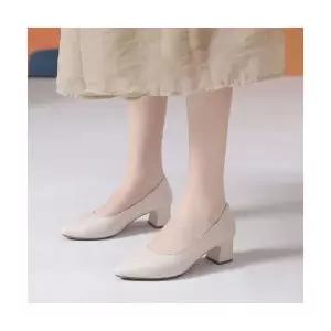 여사친 플랫 슈즈 미들힐 봄가을 스틸레토 앞코 소가죽 통굽 사계절 단화 BE1