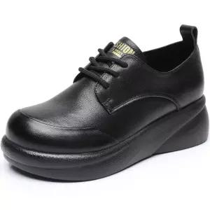 여자 플랫 슈즈 송편 통굽 리얼 가죽 단화 봄가을 쿠션 웨지힐 딥 엄마구두 BE1