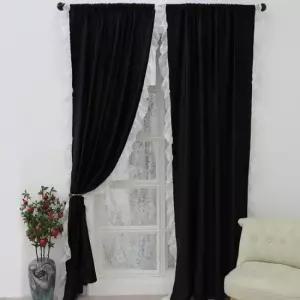터널커튼 프로방스 러플 암막 커튼 2장 긴창 침실 거실 용 블랙