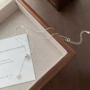 S925 실버볼 진주 포인트 이중 레이어드 여성 목걸이