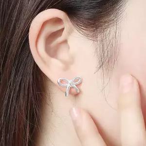 (비쥬홀릭) 실버925 백금도금 로맨틱 리본 귀걸이 리본귀걸이