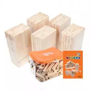 샘통 카프라 500pcs(미송)+정리함+예제집 원목 블럭 교구 쌓기나무 블럭쌓기