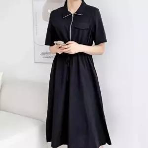 홀가먼트원피스 여성 반집업 카라 허리 밴딩 스트랩 반팔 원피스