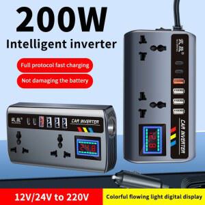 자동차 인버터 전원 어댑터 12V/24V DC220V 200W 변환기 멀티 충전기 소켓 QC3.0 USB PD Type-C 고속 충전 자동차 인버터