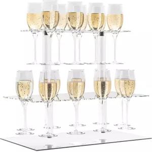 파티용 헤마 샴페인 디스플레이 홀더 스탠드 18개의 슬롯 2단 투명 아크릴 와인 잔 스템웨어 랙 플루트 LED