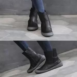 가죽부츠 여자 둥근코 퍼안감 천연소가죽 앵클부츠