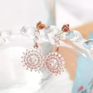 스터드귀걸이 골드필드 핀 화려한 큐빅 플라워 일자침 귀걸이 14K