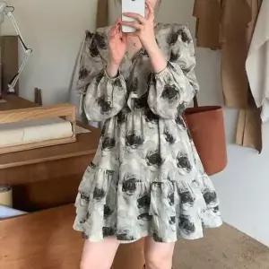 랩원피스 쉬폰원피스 플라워 브이넥 프릴 캉캉 플레어 허리밴딩