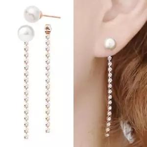 로즈골드귀걸이 로즈골드 금침 진주 큐빅 체인 롱 드롭 귀걸이 14K