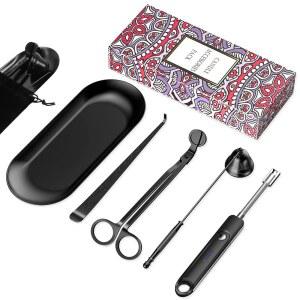 충전식 전기 라이터, 보관 트레이, 윅 세트 케어 포함된 패키지가 액세서리 캔들 디퍼가 - 스틸 블랙 스테인리스 스너퍼, 위한 키트 트리머, Lsnisi 애호가를 선물 5Pcs