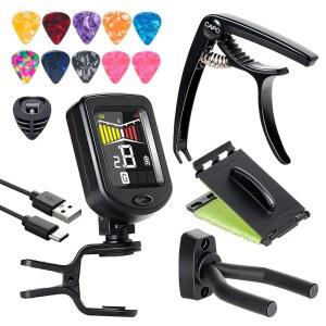 기타 연주자를 위한 카포, 튜너, 픽, 마운트 튜너 포함한 어쿠스틱 줄 행거, 키트 클리너를 WTETB 충전식 액세서리