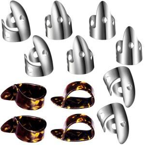 샤피 12개 스틸 핑거 픽 세트, 베이스 픽, 금속 스타일) 스테인리스 조절 및 액세서리(스타일 기타 밴조용