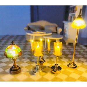 미니어처 촛불 램프 인형 주방 빛나는 캔들램프 식사 모음 배터리 미니어처가구 침실 인형의