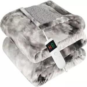 쿠시우스 전기 온열 담요 50인치 x 60인치 크기 인조 모피 10가지 난방 설정 1-8시간 타이머 및 과열 방지