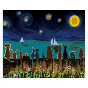 (OH) OH-M 명화 유화그리기 A-324 야간 고양이와 개 40x50그림그리기 페인팅 팝아트 홈인테리어 그리기세트