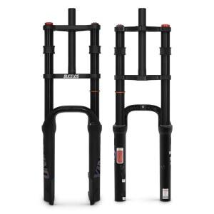 BUCKLOS 20 x 4.0 인치 뚱뚱한 타이어 전기 자전거 에어 서스펜션 포크 여행 180mm, QR 9 135mm 스트레이트 튜브 1 1/8 MTB 듀얼 크라운 프론트 디스크 브레이크 스노우 비치 산악