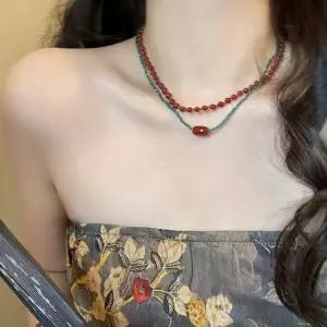 [베스트TOP100]자연석 목걸이 심플 비즈 악세사리 여름 레이어드 네크리스 팔찌 초커