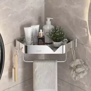 무타공 스텐인리스 욕실 코너형 접착식 선반