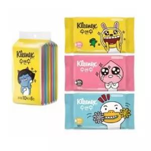 [이지커머스]카카오프랜즈 디자인 수앤수 미니물티슈 10매입 6개 물티슈 휴대용물티슈
