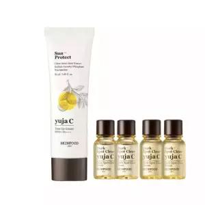 테온셀 스킨푸드 유자 씨 톤업 선크림 SPF50+ PA++++ (50ml) 증정(세럼 14ml2개+토너14ml2개)